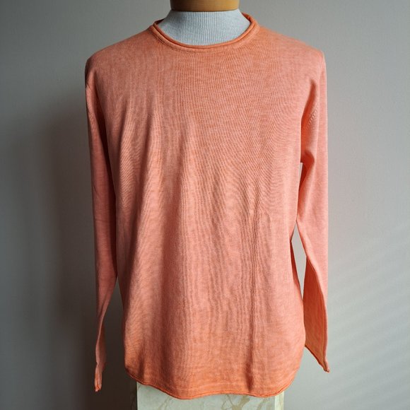NWT Men's Gionfriddo 100% Cotton Italian Crew Neck Orange Shirt Sweater Size L - Picture 1 of 9
